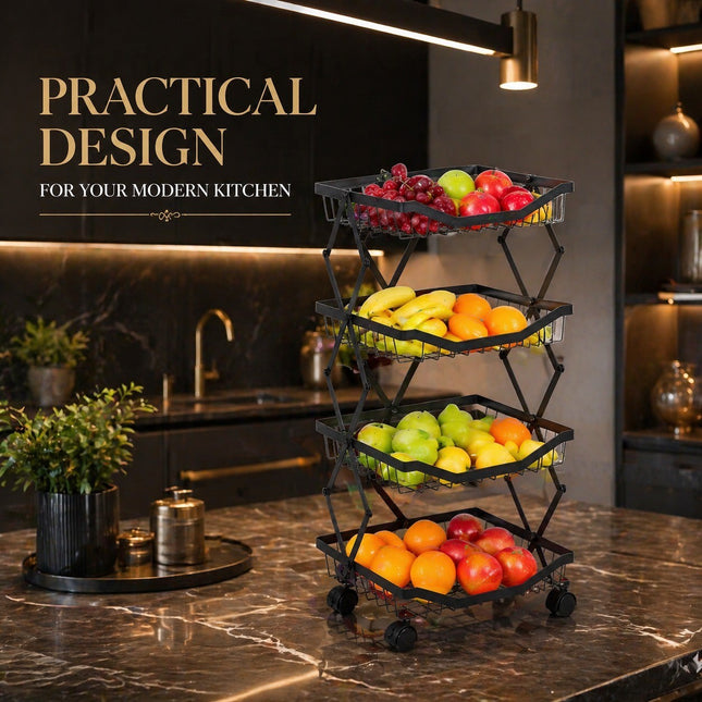 4/5 Tier Folding Rolling Fruit & Vegetable Storage Trolley Kitchen Cart on Wheel