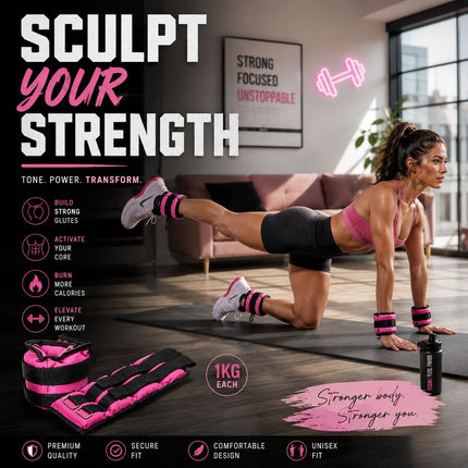 1kg Pink Ankle & Wrist Weights Set – 2 Pack