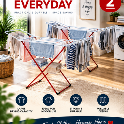 Winged Folding Clothes Airer Heavy Duty Metal Laundry Drying Rack Indoor 18M/25M