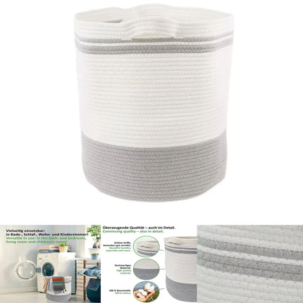 Laundry Hamper Basket 70L Cotton Rope Washing Storage Organizer for Clothes
