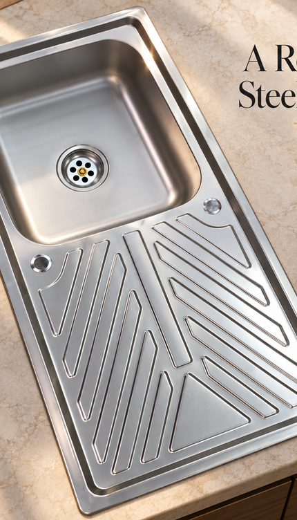 Single Bowl Kitchen Sink 100x50cm with Drainer Board & Waste Kit Stainless Steel