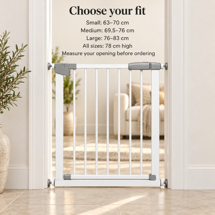 Baby Stair Gate | Pressure Fit Auto-Close Child & Pet Safety Gate – White