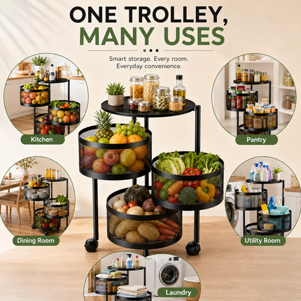 Storage Rack 4 Tier Rotating Kitchen Bathroom Vegetable Trolley Cart Shelf