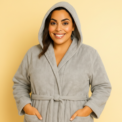 S/M Unisex Cotton Terry Bathrobe – Silver Grey