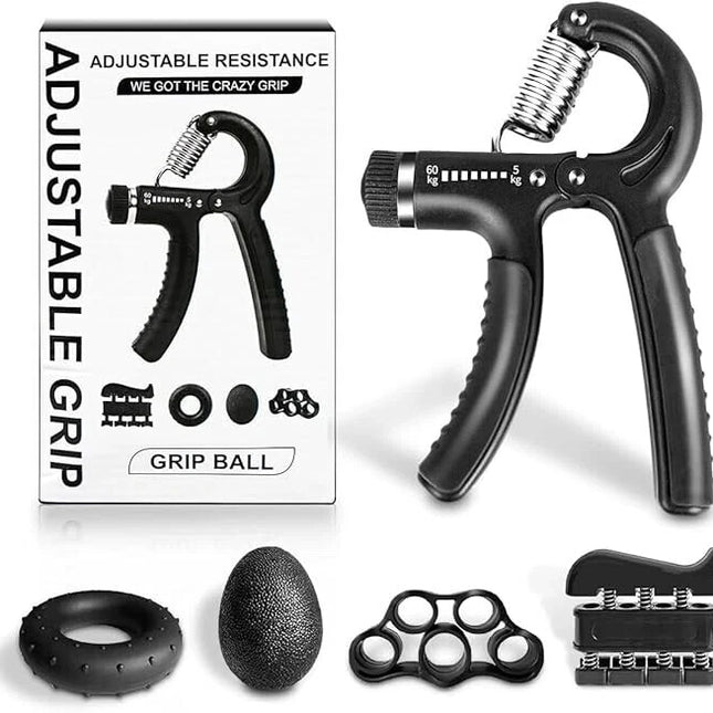 5PC Adjustable Hand Grip Strengthener 5-60kg Wrist Forearm Finger Trainer Set