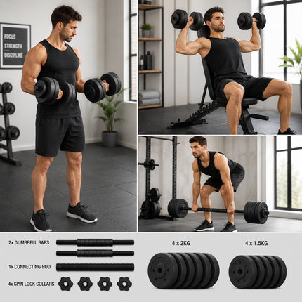 Adjustable Dumbbell Barbell Set with Push Bar & Connecting Rod – Home Gym Weight