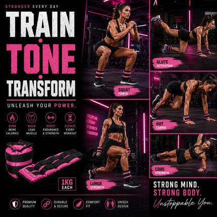 1kg Pink Ankle & Wrist Weights Set – 2 Pack