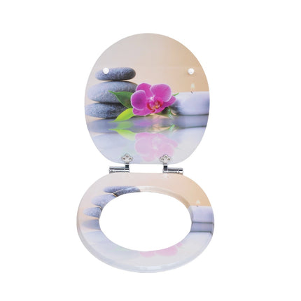 18" Universal Wooden Toilet Seat Orchid Stone Easy Fit WC with Fittings