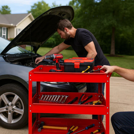 2/3 Tier Heavy Duty Tool Storage Trolley Cart with Wheels Garage Workshop DIY