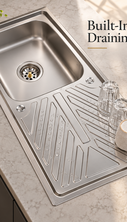 Single Bowl Kitchen Sink 100x50cm with Drainer Board & Waste Kit Stainless Steel