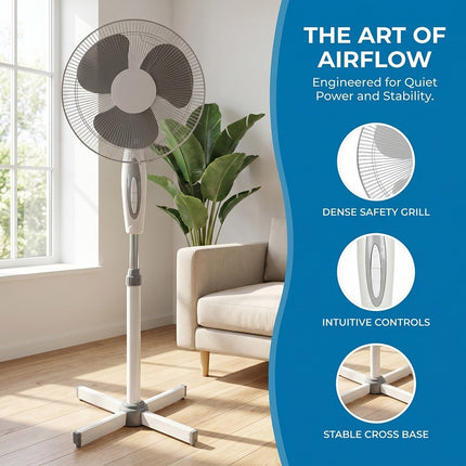 16” Fan Pedestal Oscillating Adjustable Height 3 Speed Powerful Airflow
