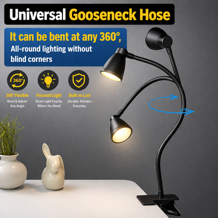 LED Desk Lamp Clip-On 3W Flexible Reading Light Eye Care 10-Level Brightness