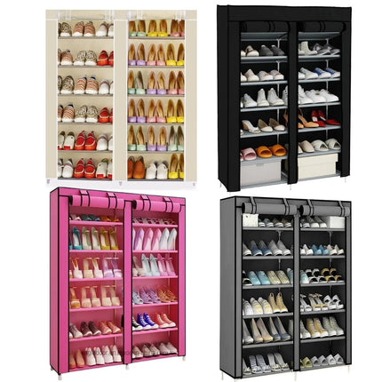 6 Tier Shoe Rack Fabric Canvas Shelf Shoe Cabinet Storage Organiser 107x28x102cm