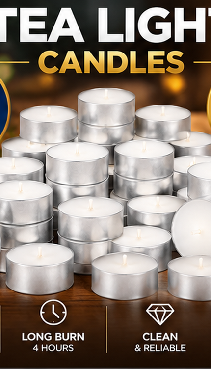 Tea Lights Wax Candles 4/8 Hour Long Burn White Unscented Tealights 200 Pack