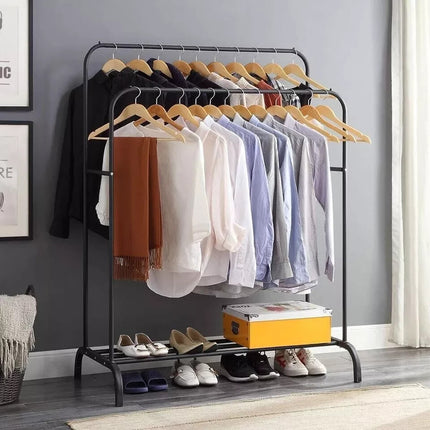 Double Clothes Rail Heavy Duty Garment Rack with Shoe Storage Display Stand