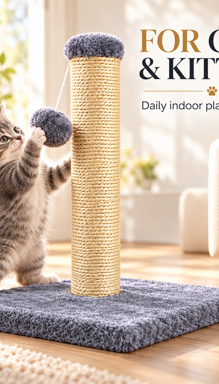 Cat Scratching Post 35cm Sisal Scratcher Kitten Activity Centre Hanging Ball Toy