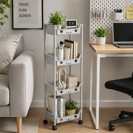 3/4 Tier Storage Trolley Cart on Wheels 4 Tier Kitchen Bathroom Laundry Rolling