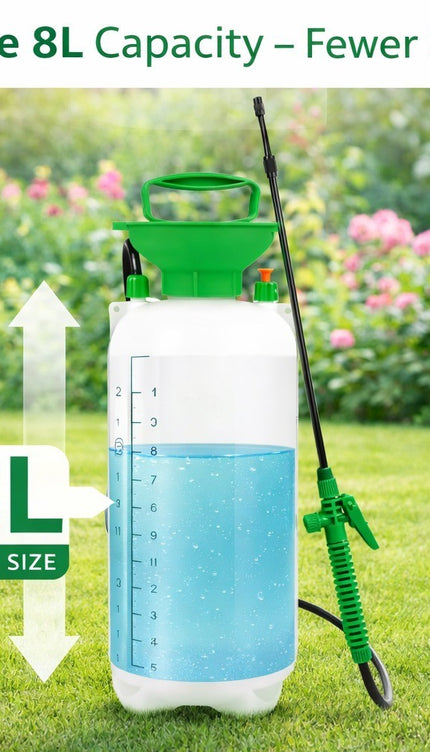 Garden Pressure Sprayer Bottle Water Pump - 8L High Pressure Weed Spray Shower