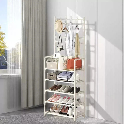 5-Tier Entryway Coat Rack Shoe Rack Storage Organizer Bench Home Office White