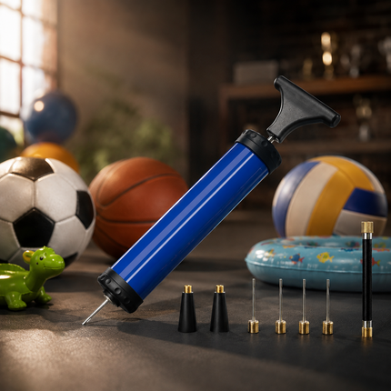 Portable Ball Pump Air Inflator Kit + Needle Nozzle Extension Hose Hand Pumps