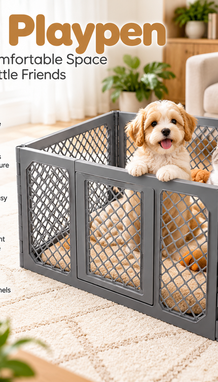 4 Panel Puppy Dog Playpen Plastic Mesh Pet Fence Indoor Cat Rabbit Enclosure