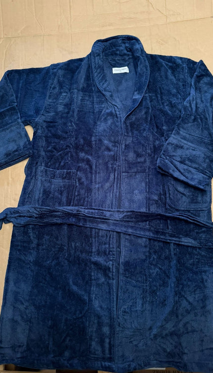 S/M Unisex Cotton Terry Bathrobe – Navy Blue