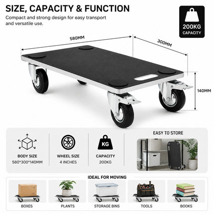 200KG Wooden Dolly Trolley Cart Wheeled Roller Platform Transporter Board