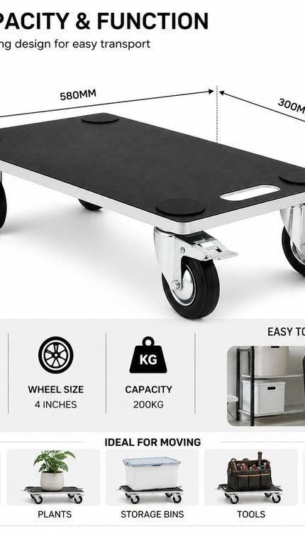 200KG Wooden Dolly Trolley Cart Wheeled Roller Platform Transporter Board