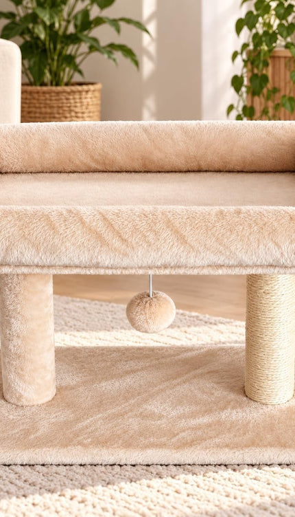 Cat Tree Scratching Post Activity Centre Plush Bed Hanging Ball Beige 50x30x41cm