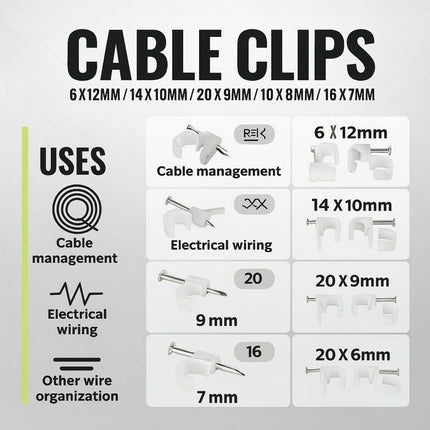 Round Cable Clips 86 Pack Assorted Size White Plastic Wire & Nail Plugs