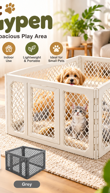 4 Panel Puppy Dog Playpen Plastic Mesh Pet Fence Indoor Cat Rabbit Enclosure