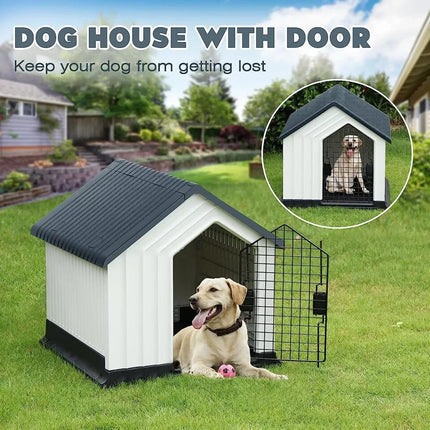 Plastic Dog House Durable Kennel Shelter Weatherproof Indoor Outdoor Pet Home