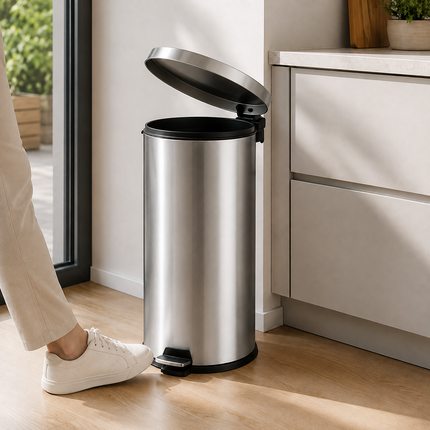 Pedal Bin 30L Stainless Steel Office Kitchen Bathroom Rubbish Waste Trash Can