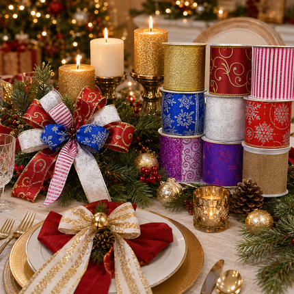 Christmas Ribbon Set 6PCS 2.5" Gift Wrap Craft Xmas Decoration