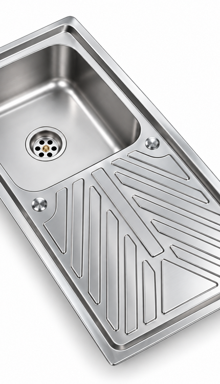 Single Bowl Kitchen Sink 100x50cm with Drainer Board & Waste Kit Stainless Steel