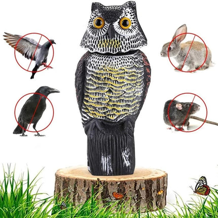 Large Decoy Owl Bird Deterrent with 360° Rotating Head Garden Outdoor Scarer