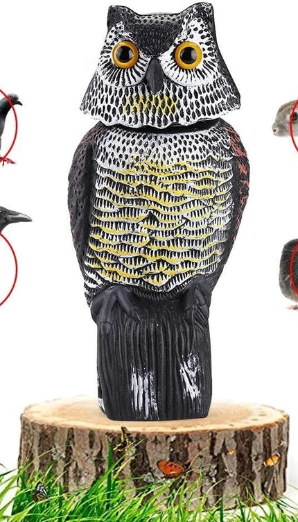 Large Decoy Owl Bird Deterrent with 360° Rotating Head Garden Outdoor Scarer