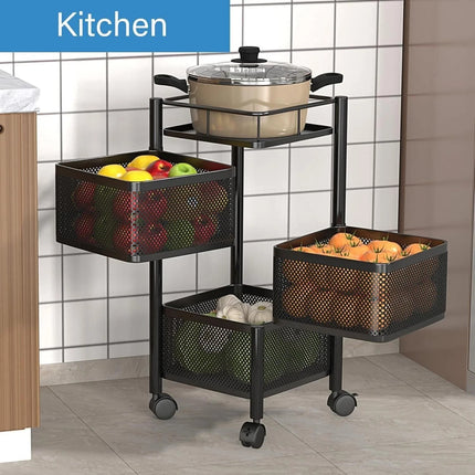 Rotating Storage Rack Trolley Cart Kitchen Bathroom Organizer Vegetable Shelf