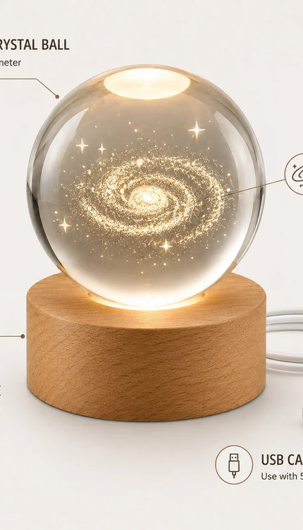 6cm Galaxy Crystal Ball LED Night Light with Wooden Base