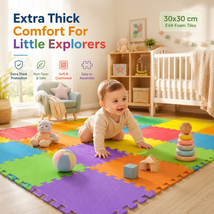 Eva Foam Mat Gym Floor Mats Foam Yoga & Play Thick Interlocking Tiles 30x30cm