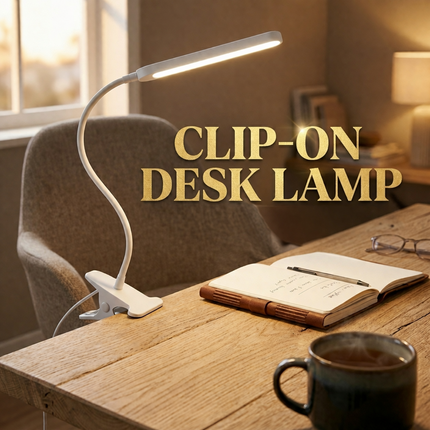 Clip On LED Desk Lamp Silver USB Powered Flexible Adjustable Clamp Reading Light