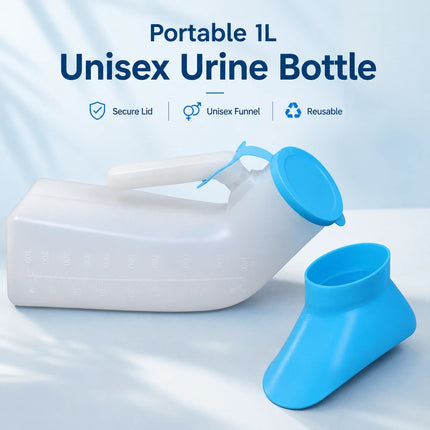 Unisex Urinal Bottle 1L Men & Women Spill-Proof Funnel Portable Bedside Travel