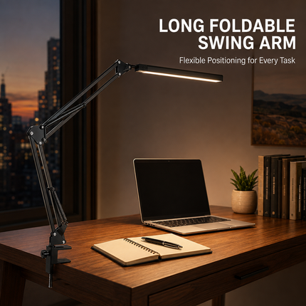 LED Metal Desk Lamp with Clamp USB 3 Colour Modes 10 Brightness Levels Swing Arm