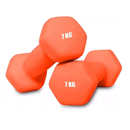 Neoprene Dumbbells 7KG x 2 Weights Iron Hand Aerobic Workout Fitness Gym Orange