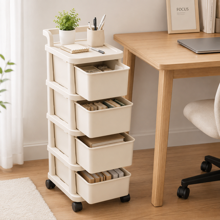 4-Tier Plastic Storage Trolley Drawer Cabinet On Wheels for Home Office Bathroom