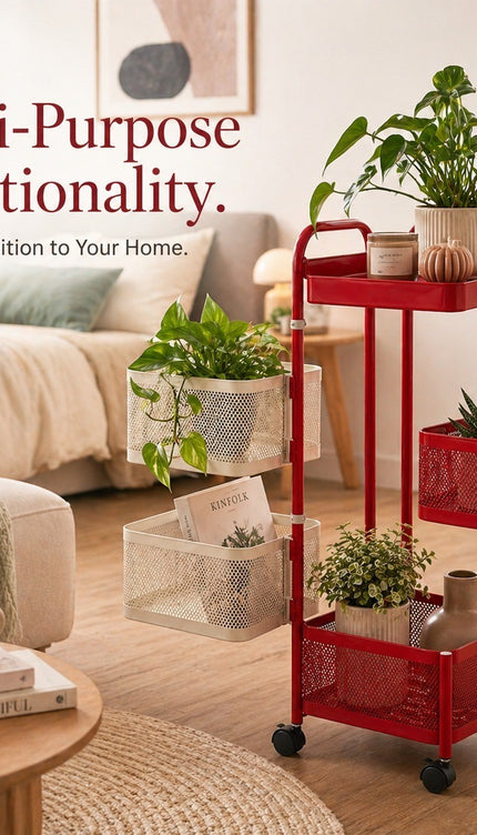 Rotating Storage Rack 5 Tier Square Shelf Kitchen Bathroom Trolley Organizer