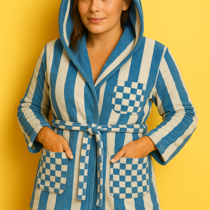 Small White Blue Unisex Cotton Terry Bathrobe Soft Spa Gown Robe Men Women