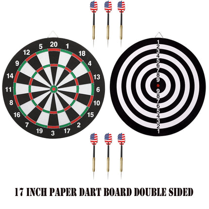 17" Double Sided Dart Board Game Set Round Family Tip Target Board With 6 Darts