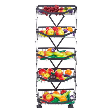 4/5 Tier Folding Rolling Fruit & Vegetable Storage Trolley Kitchen Cart on Wheel