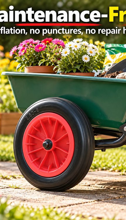 14" 3.50-8 Puncture-Proof Wheelbarrow Replacement Wheel- Black & Red